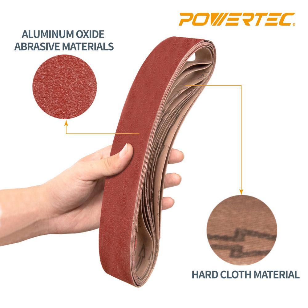 POWERTEC 2 in. x 42 in. 80-Grit Aluminum Oxide Sanding Belt (10-Pack) 424208A