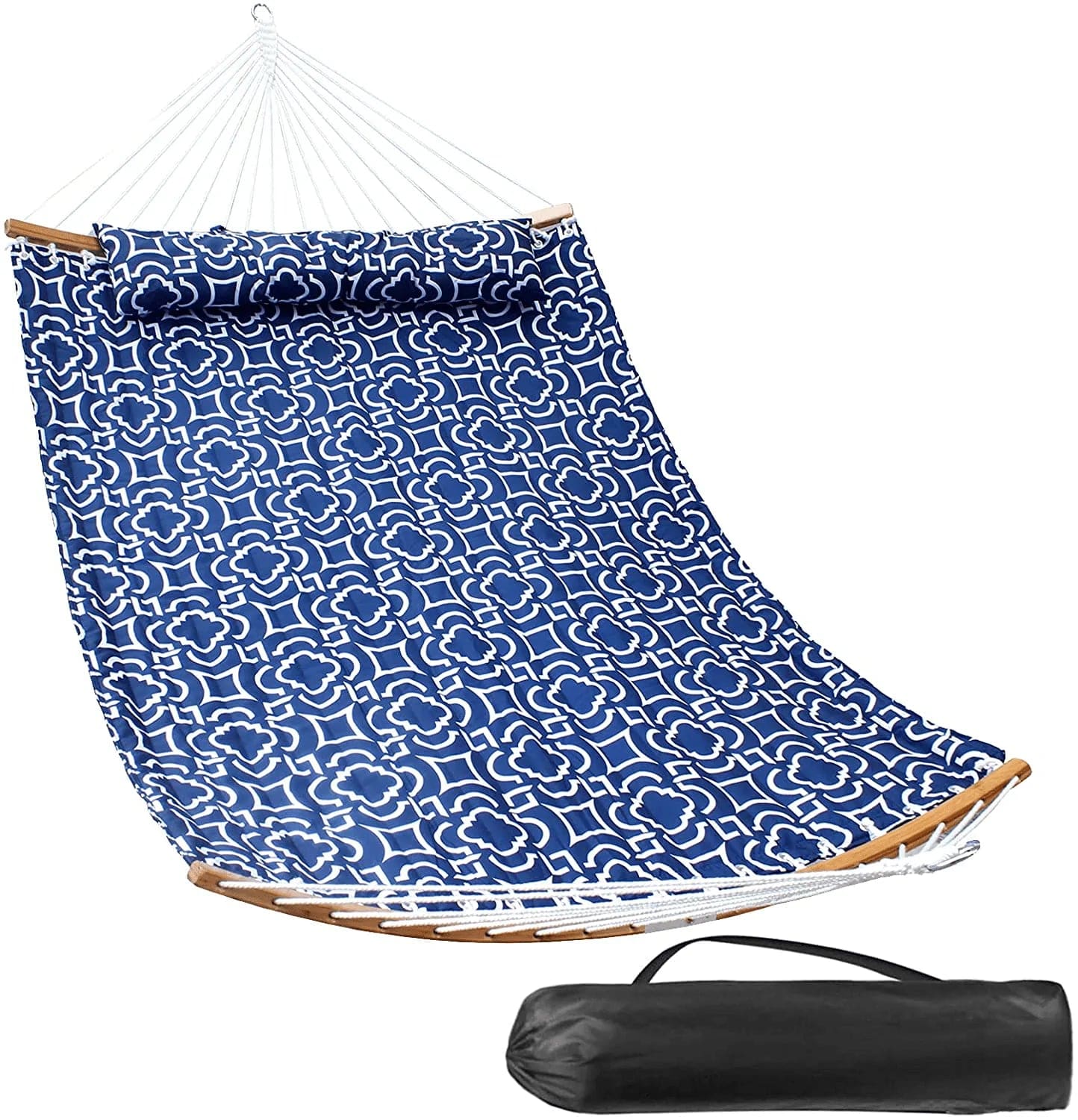 SUNNY GUARD 11FT Double Hammock Quilted Fabric Curved-Bar Bamboo＆Detac