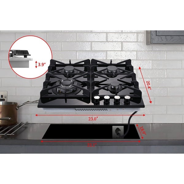 4-Burners Gas Cooktop 24 inch Stainless Steel Tempered Glass NG/LPG Convertible - 24 INCH