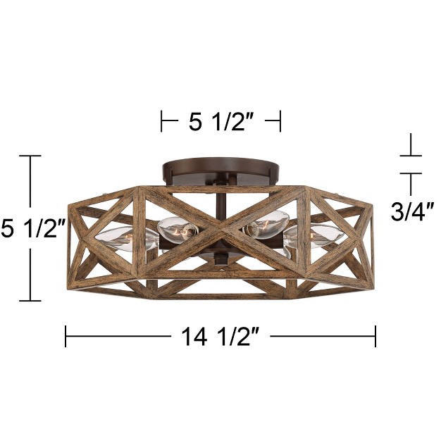 Wide Dark Wood Bronze 6 light Hexagon Frame For Bedroom