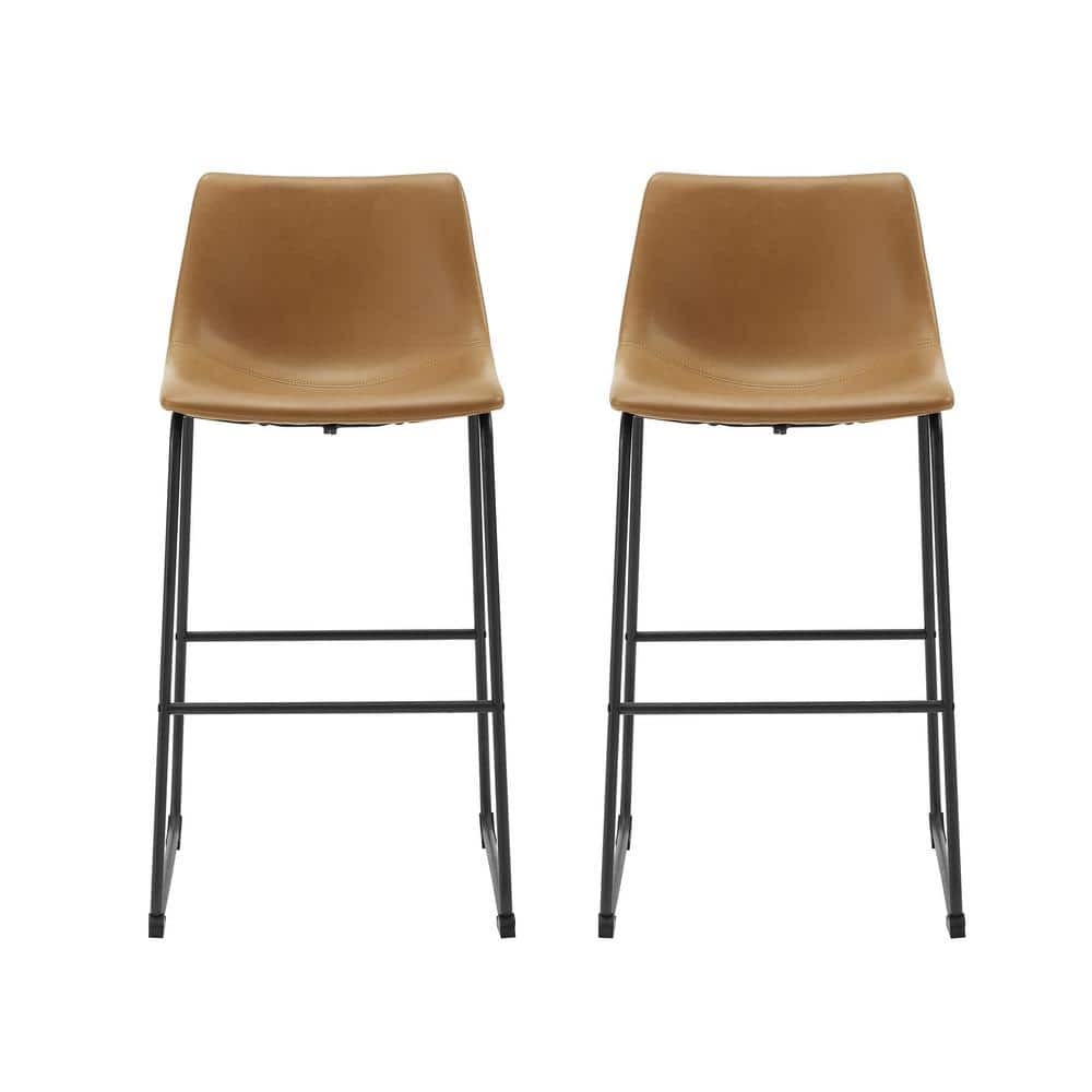 Walker Edison Furniture Company 29-3/8 in. Whiskey Brown Faux Leather Bar Stools (Set of 2) HDHL30WB