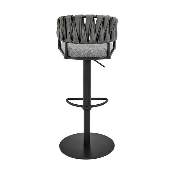 Silabe Adjustable Bar Stool in Black Metal with Grey Fabric and Faux Leather