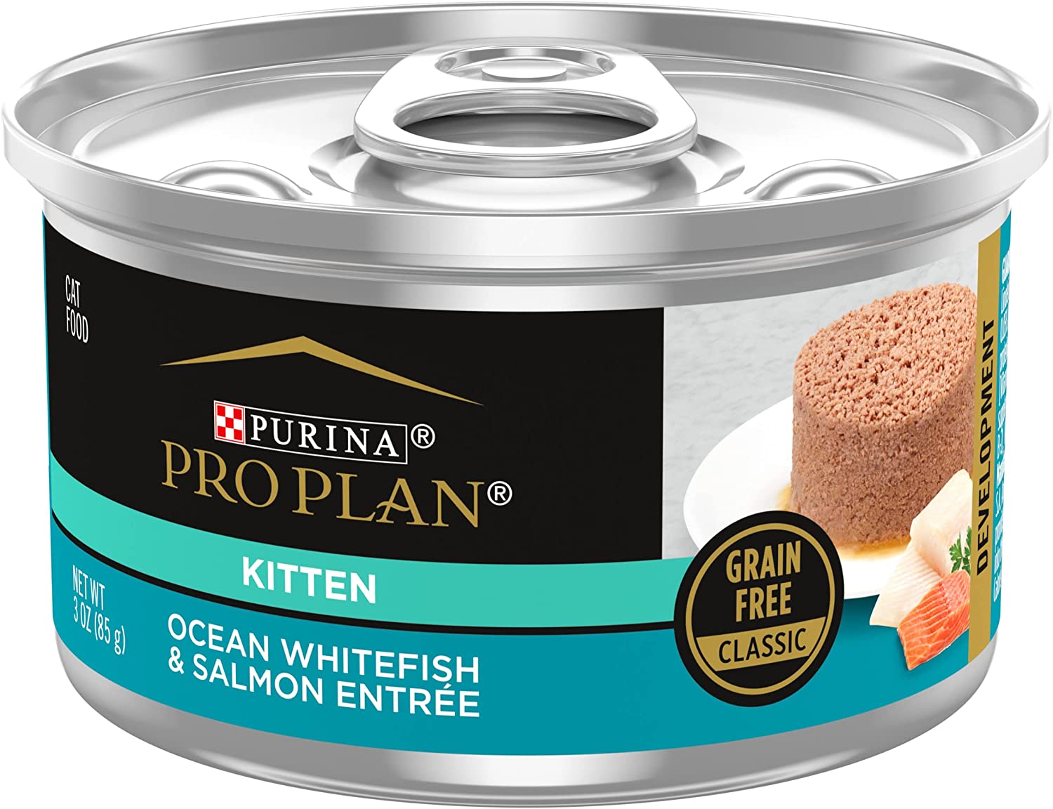 Purina Pro Plan Grain Free Wet Kitten Food Pate， Ocean Whitefish adSalmon Formula - (24) 3 oz. Pull-Top Cans