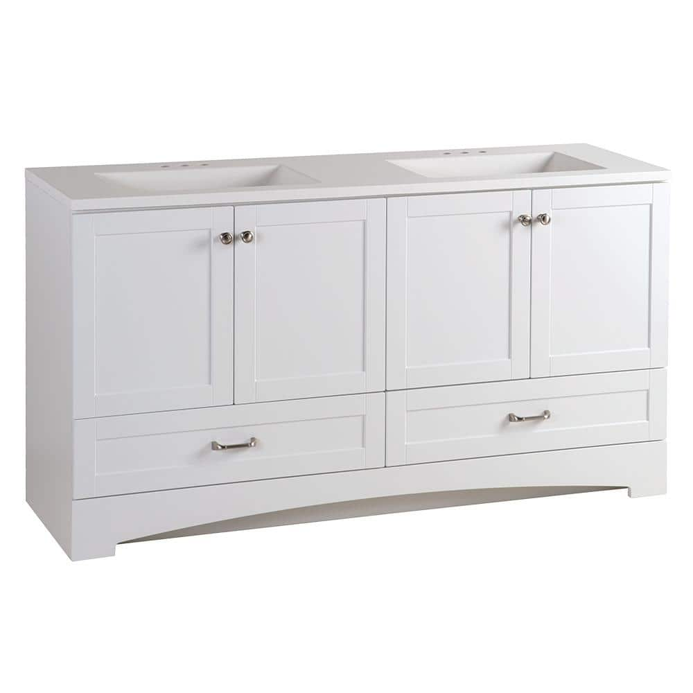 Glacier Bay Lancaster 602 in W x 188 in D x 331 in H Freestanding Bath Vanity in White with White Cultured Marble Top