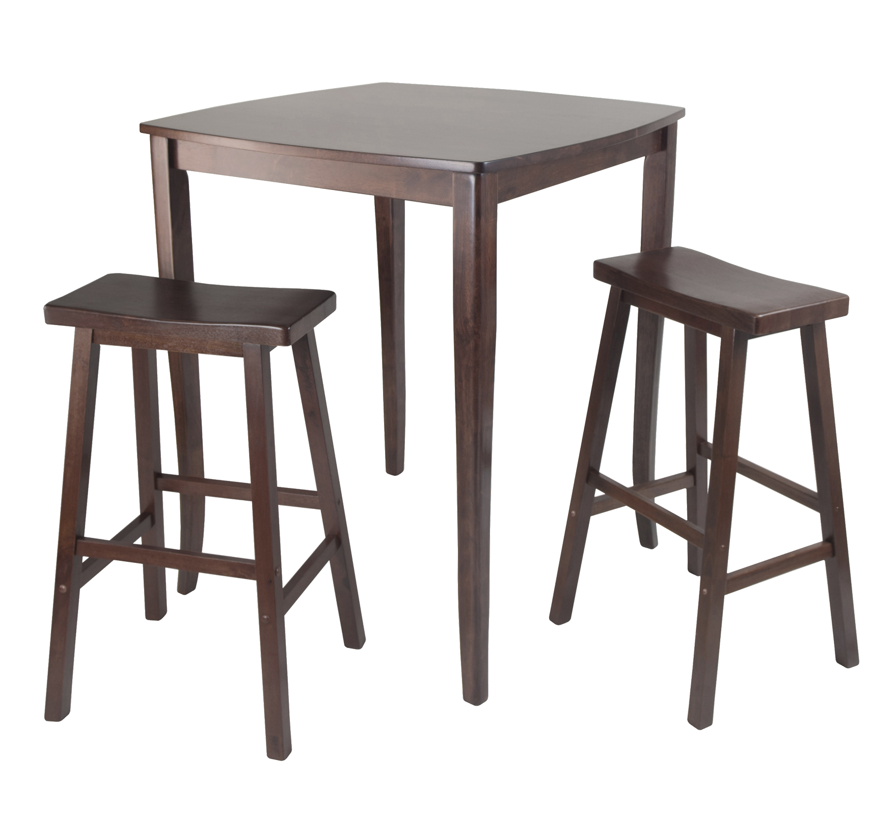 Winsome Wood Inglewood 3-Pc Dining Set， High Table and 2 Saddle Seat Bar Stools， Walnut Finish