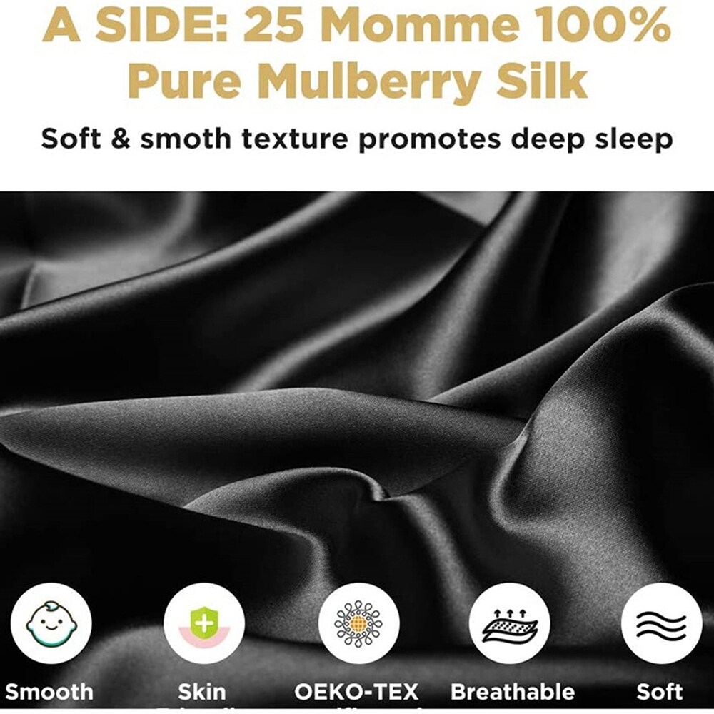 Double Sided Design Silk Pillowcase with Hidden Zipper Black