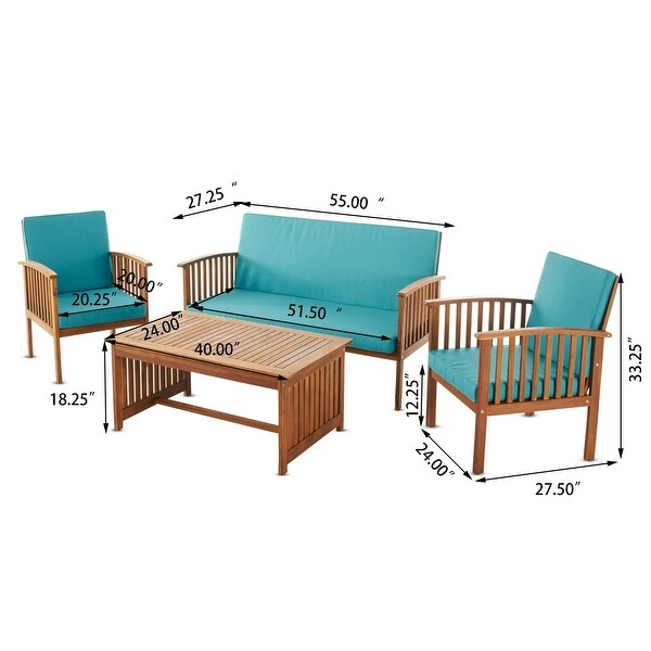 4 Piece Wood Sofa SetOutdoor Furniture with Cushions