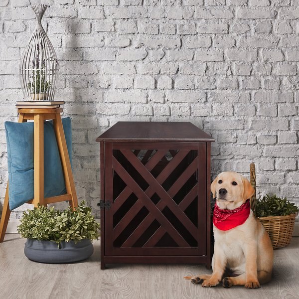 Casual Home Modern Lattice Single Door Furniture Style Dog Crate and End Table