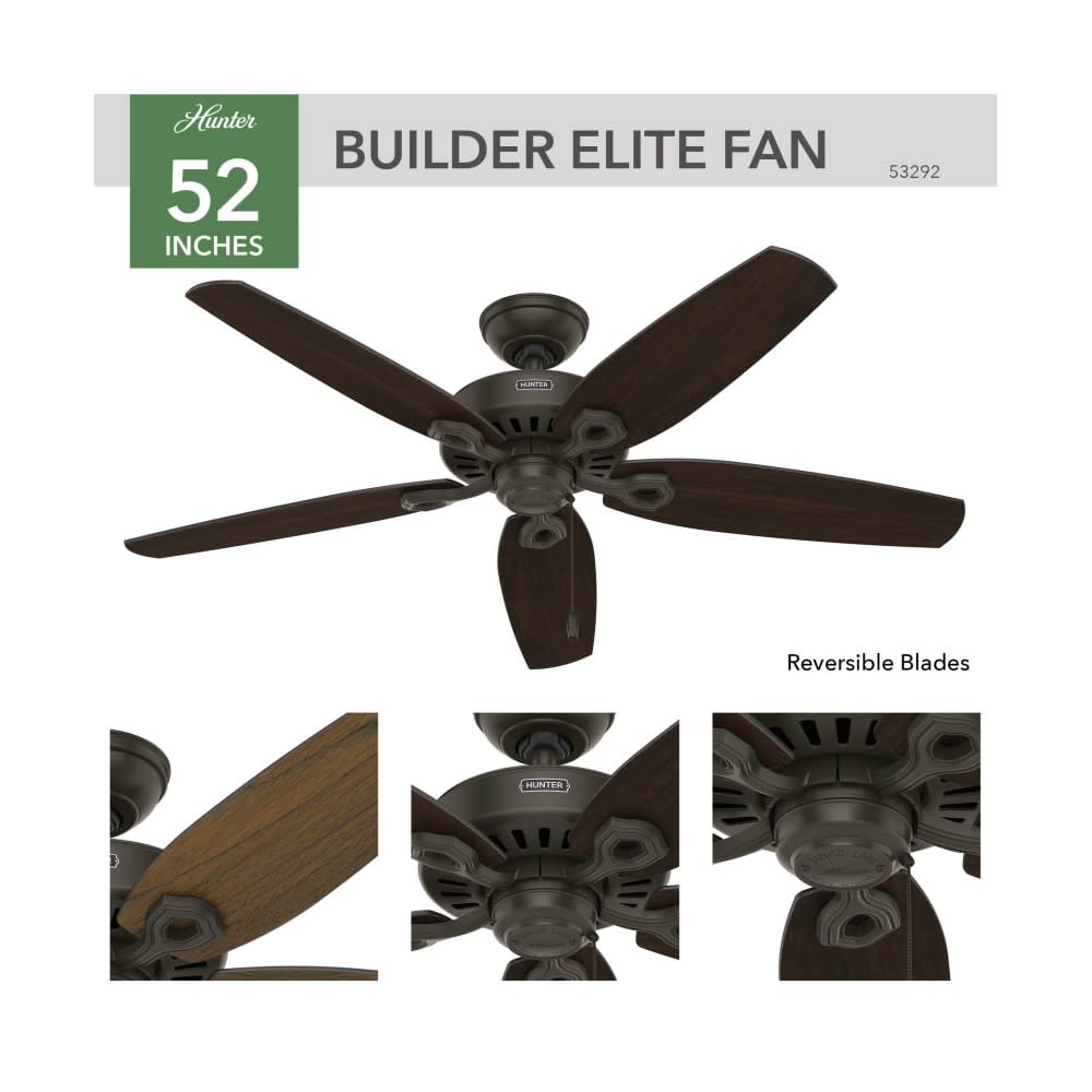 Hunter Builder Elite Ceiling Fan 52 New Bronze Stained Oak