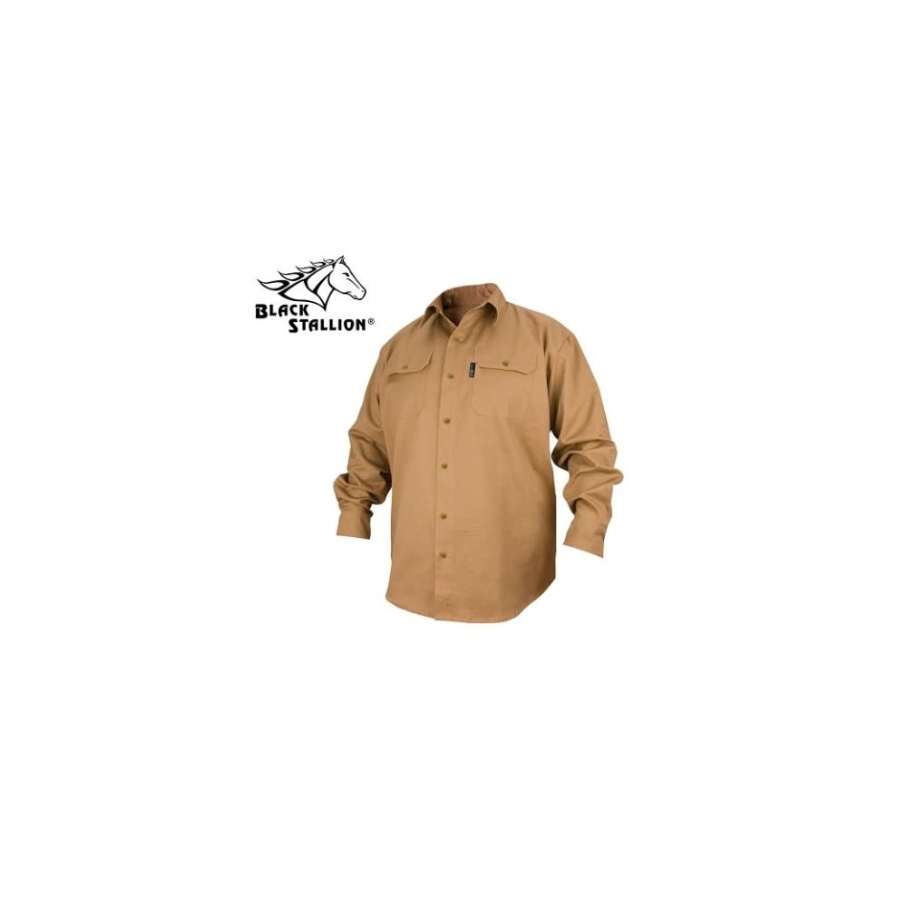 Black Stallion 7oz Khaki FR Cotton Work Shirt Medium ;