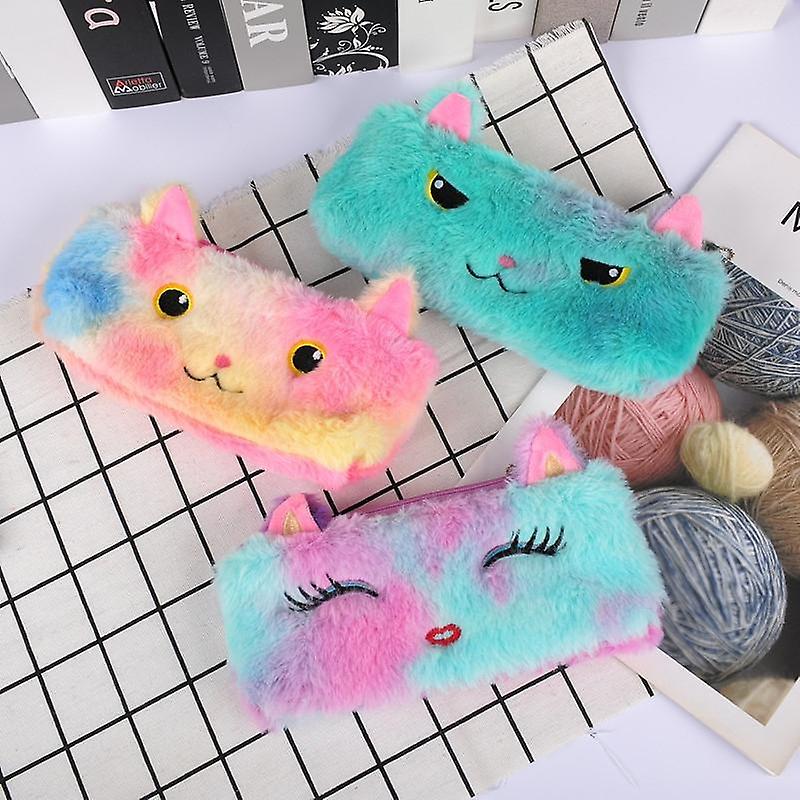 3pcs Laser Color Kitten Plush Student Stationery Pencil Case(Concentration)