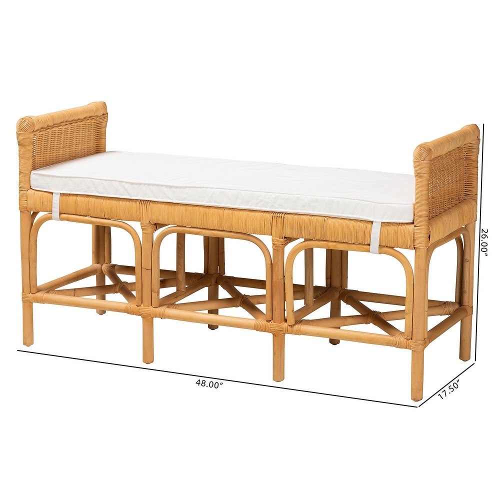 Nairi Modern Bohemian Natural Brown Rattan Bench