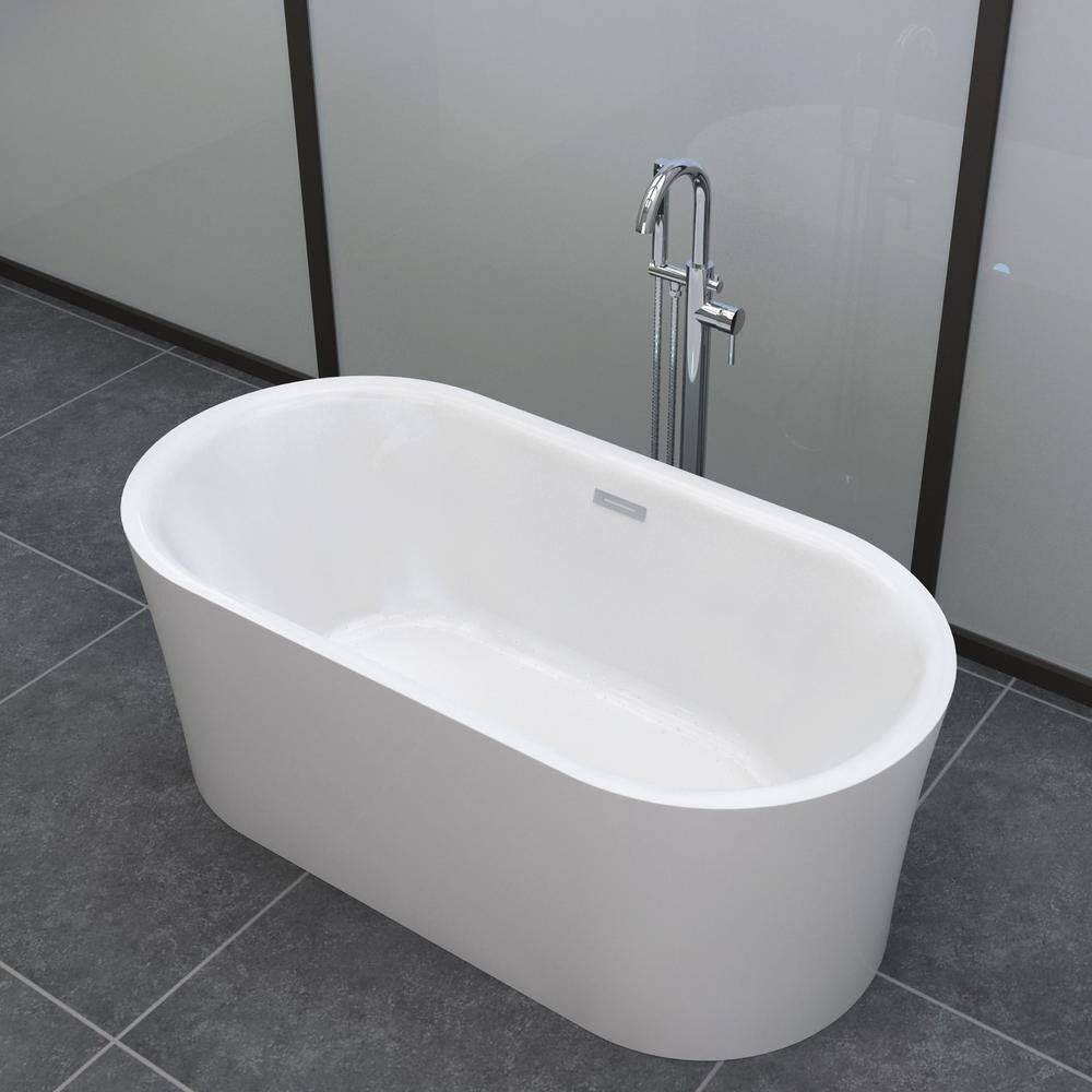 WOODBRIDGE Diana 59 in. Acrylic FlatBottom Double Ended Air Bath Bathtub with Polished Chrome Overflow and Drain Included in White HBT5755