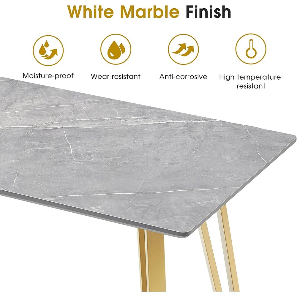 Ivinta White Marble Dining Table  Modern Rectangle 55 inch Dining Room Table for 4/6