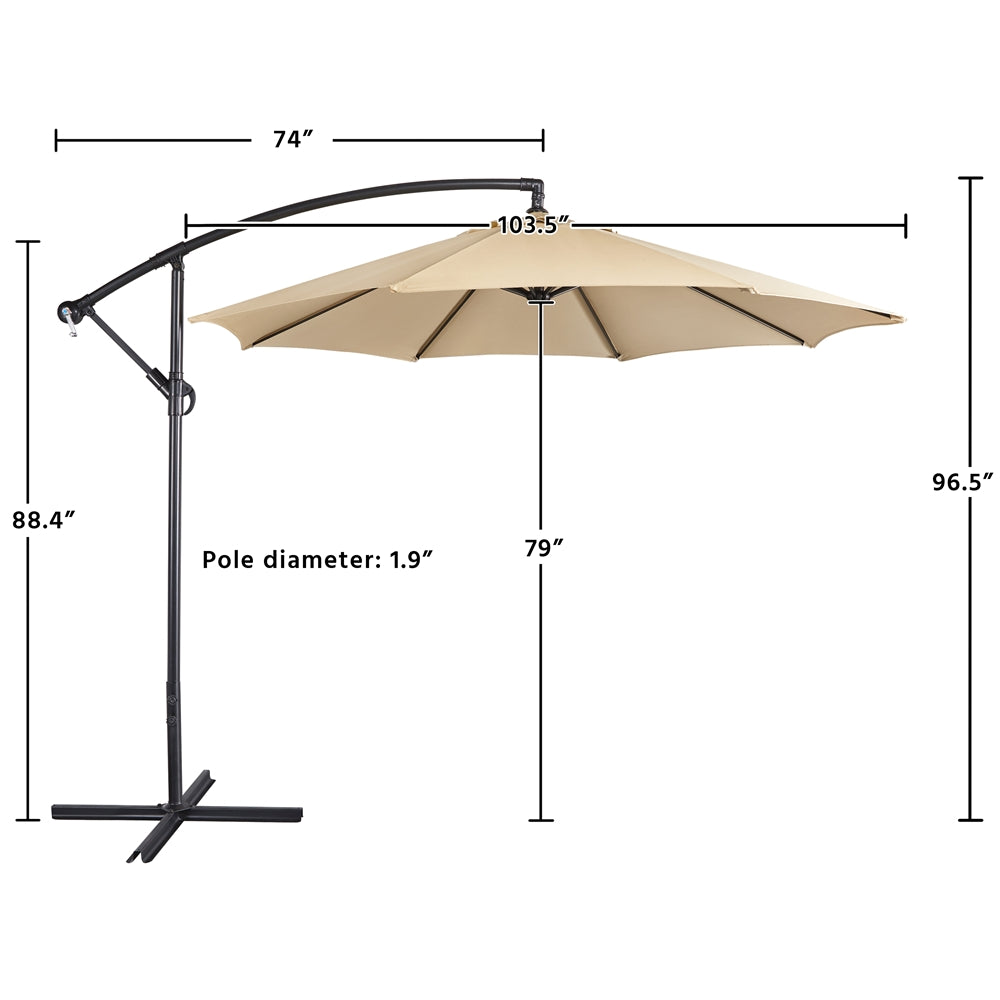 SmileMart 9Ft Patio Offset Cantilever Umbrella + 4PCS Fillable Patio Umbrella Base Stand,Tan