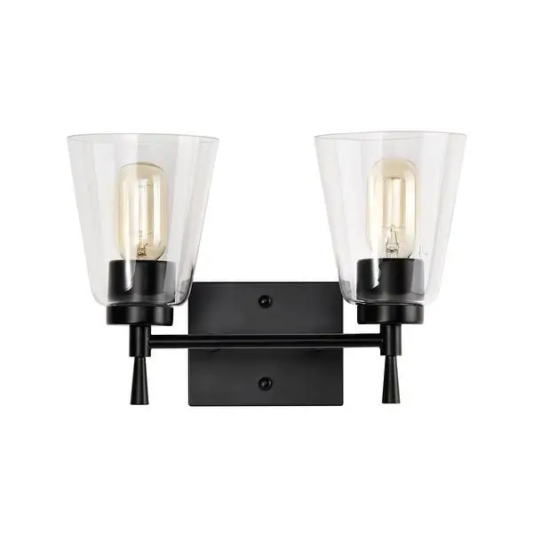 Matte Black 2-Light Modern Vanity Light with Clear Cone Glass Shades