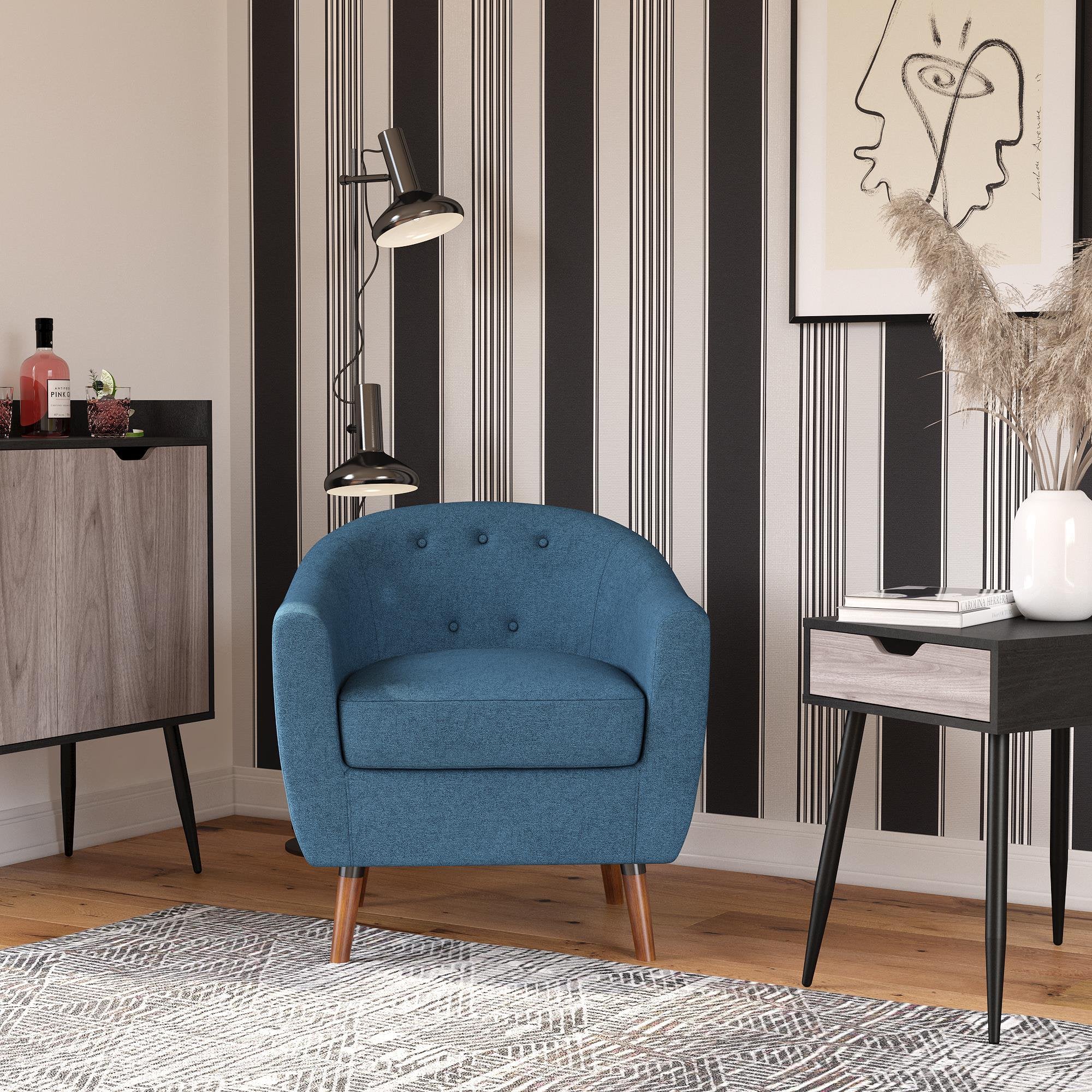 Queer Eye Brie Accent Chair, Living Room and Bedroom Furniture, Blue Linen