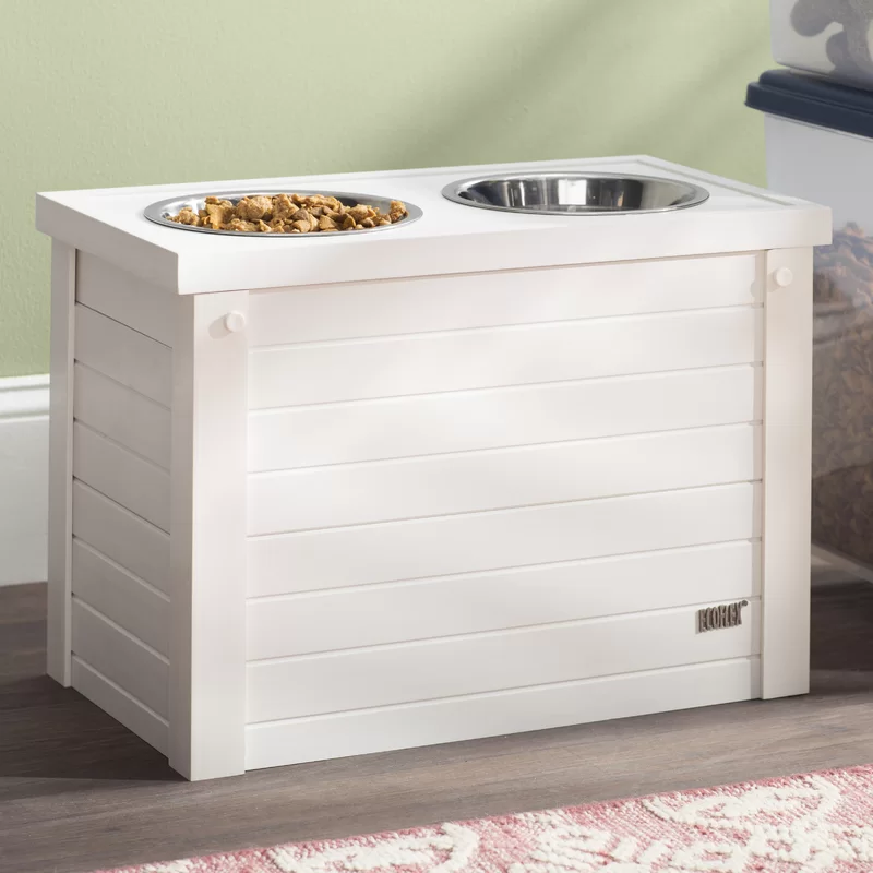 New Age Pet ecoFLEX Piedmont Pet Diner with Storage， Antique White， Large