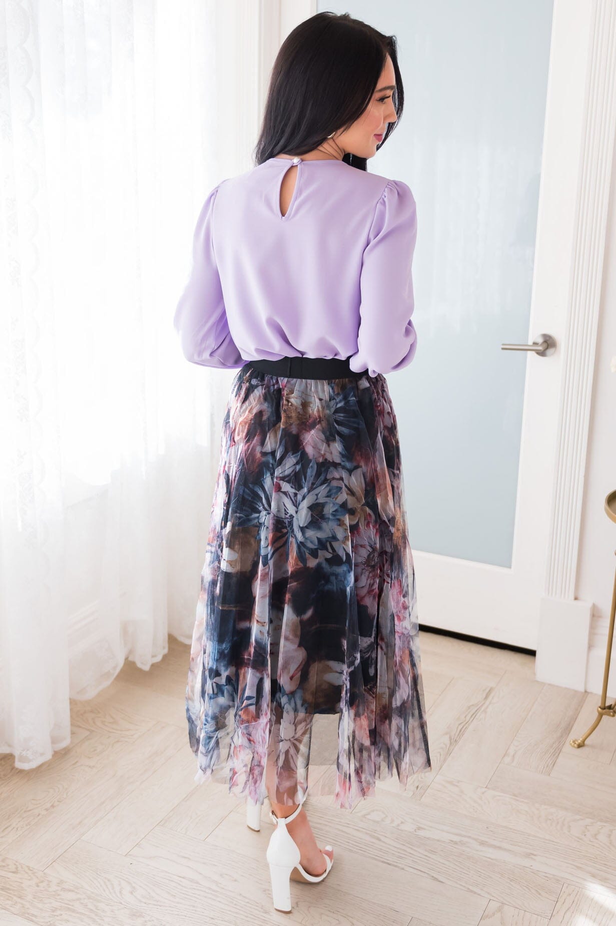 Graceful Floral Modest Tulle Skirt