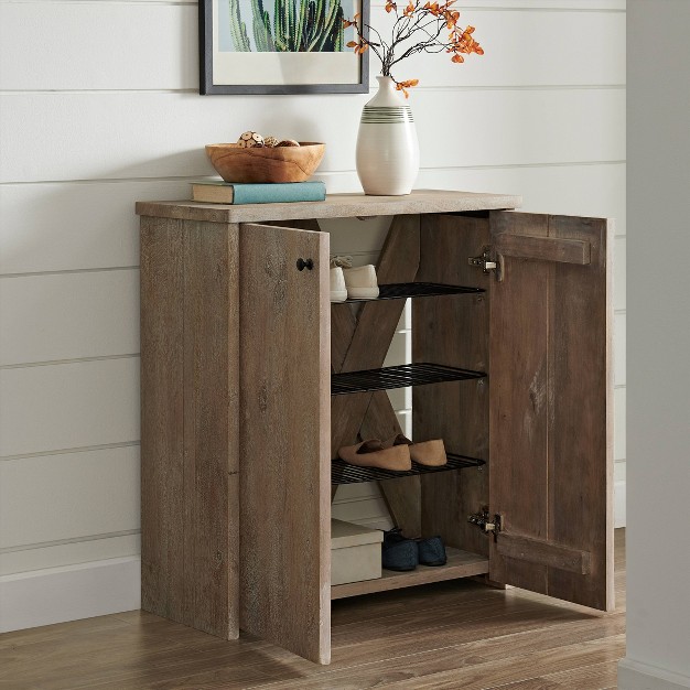 Castleton Mango Wood Shoe Cubbie Storage Cabinet Driftwood Alaterre Furniture