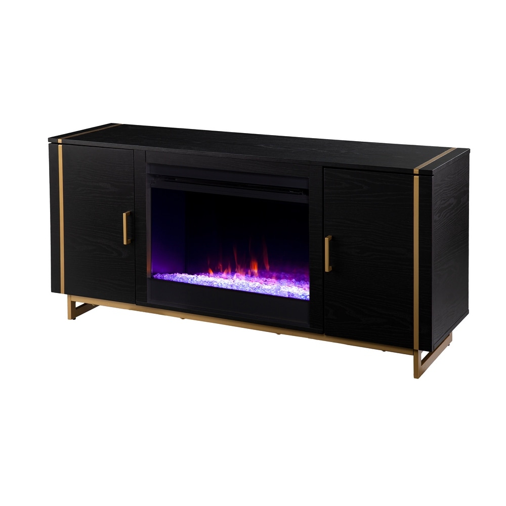 SEI Furniture Beachler Sleek Black Wood Grain Color Changing Fireplace TV Stand for TV's up to 52\