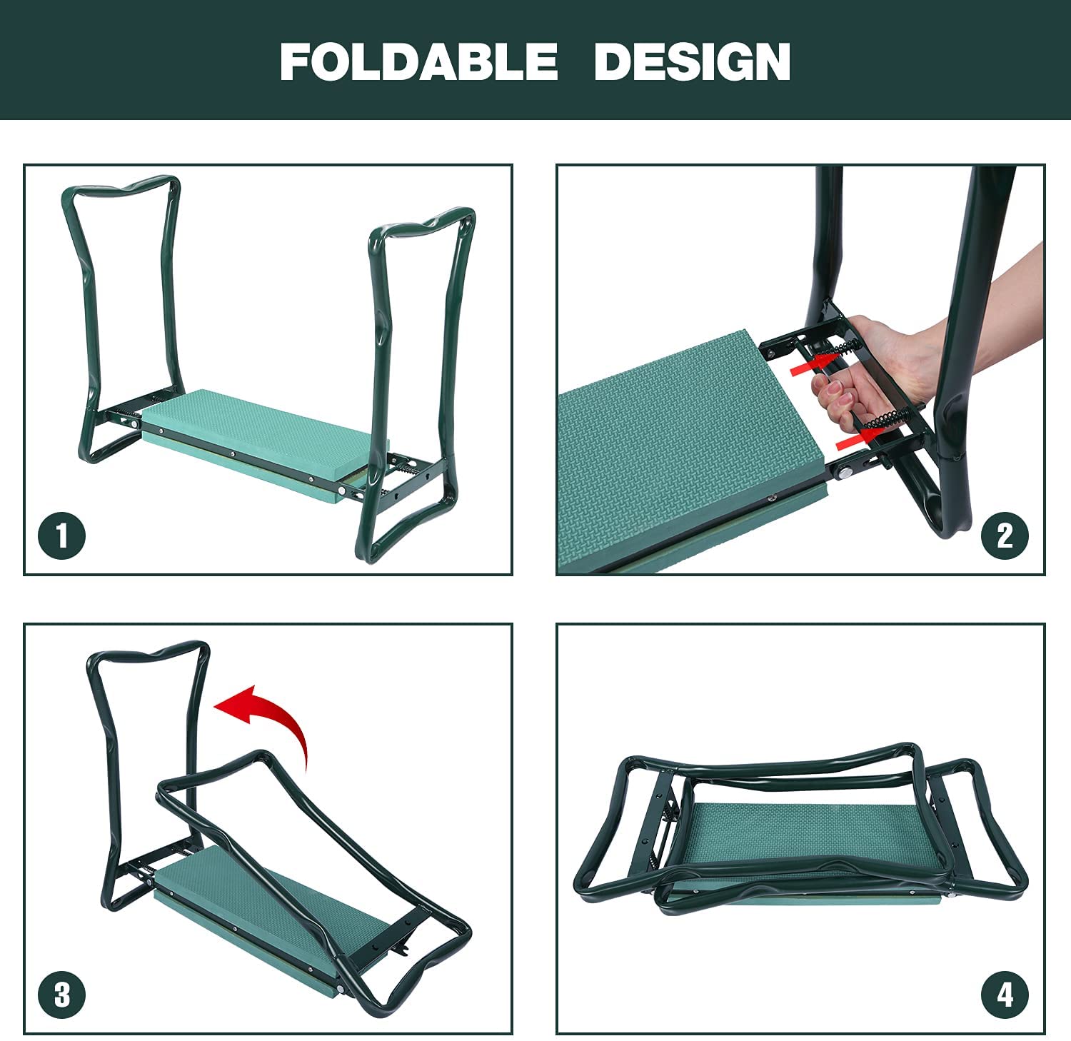 REDCAMP Foldable Garden Kneeler and Seat Heavy Duty, Lightweight Sturdy Metal Garden Stool for Seniors, Padding Kneeling Bench for Gardening, Green