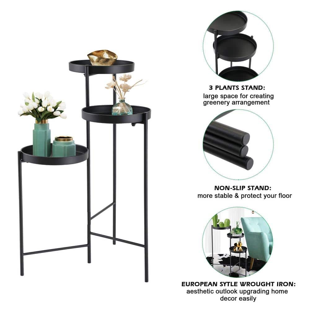 JAXPETY 30 in. Metal Corner Plant Stand in Black Indoor/Outdoor (3-Tier) HG61W0938