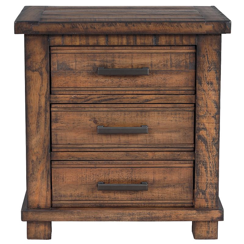 Merax Rustic Three Drawer Reclaimed Solid Wood Framhouse Nightstand