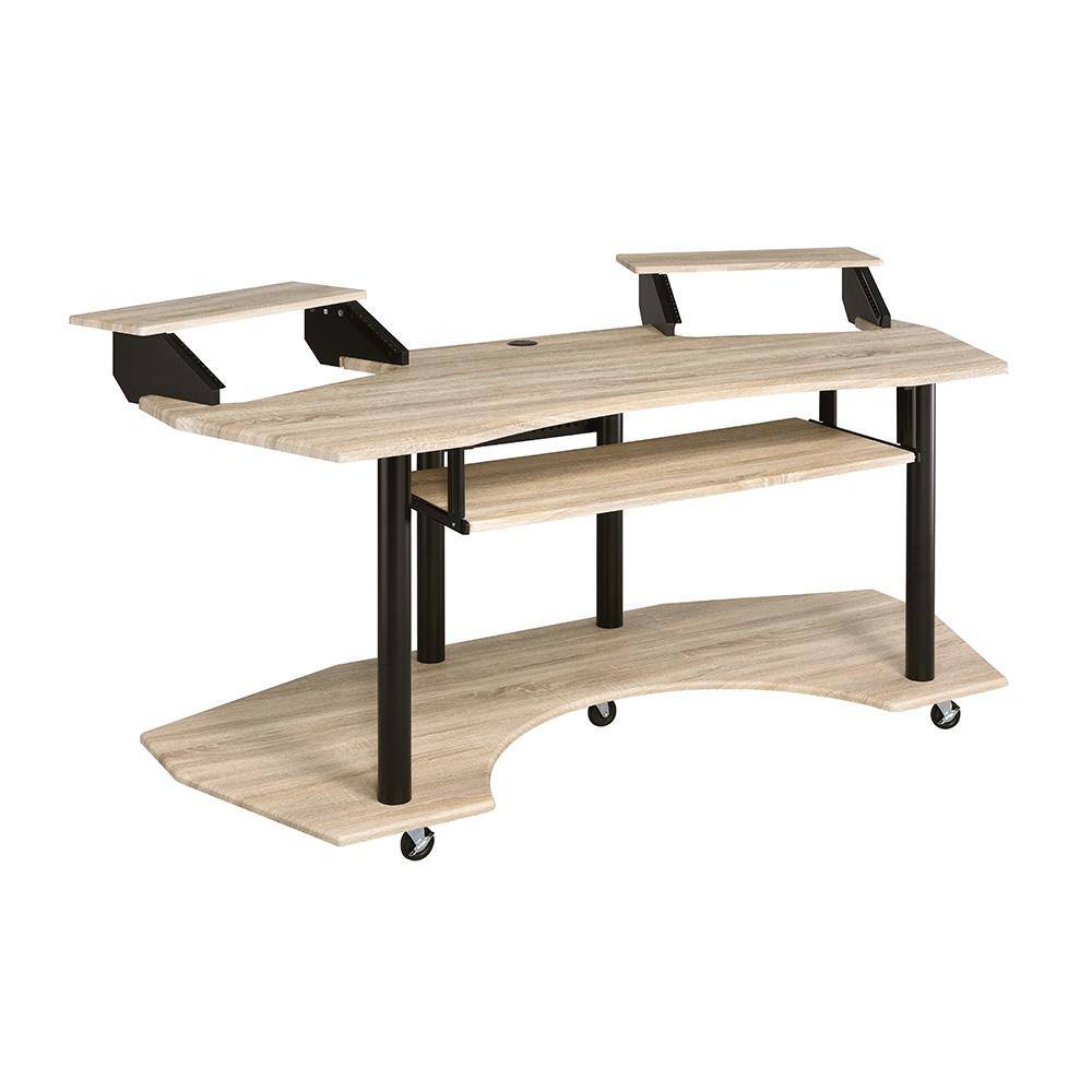 Acme Furniture Eleazar 40 in. Curve Natural Oak Metal Music Recording Studio Computer Desk 92892