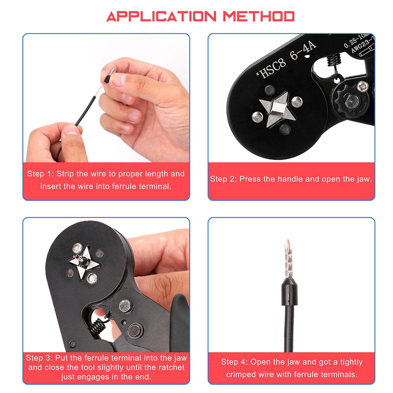 Hsc8 6-4 0.25-10m Awg23-7 Ferrule Crimping Tool Kit High Hardness Crimper Plier With 1200pcs Wire Ferrules Crimp Ends Terminal No.297467