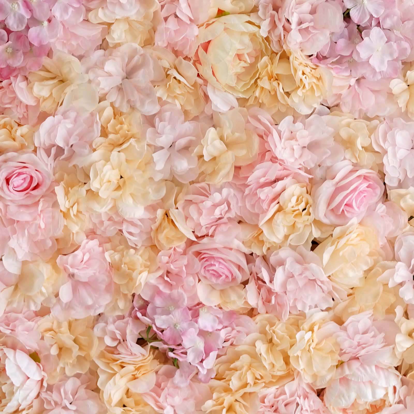 Pink Champagne UV Protected Assorted Flower Wall Mat Backdrop 4 Artificial Panels 13 Sq ft.