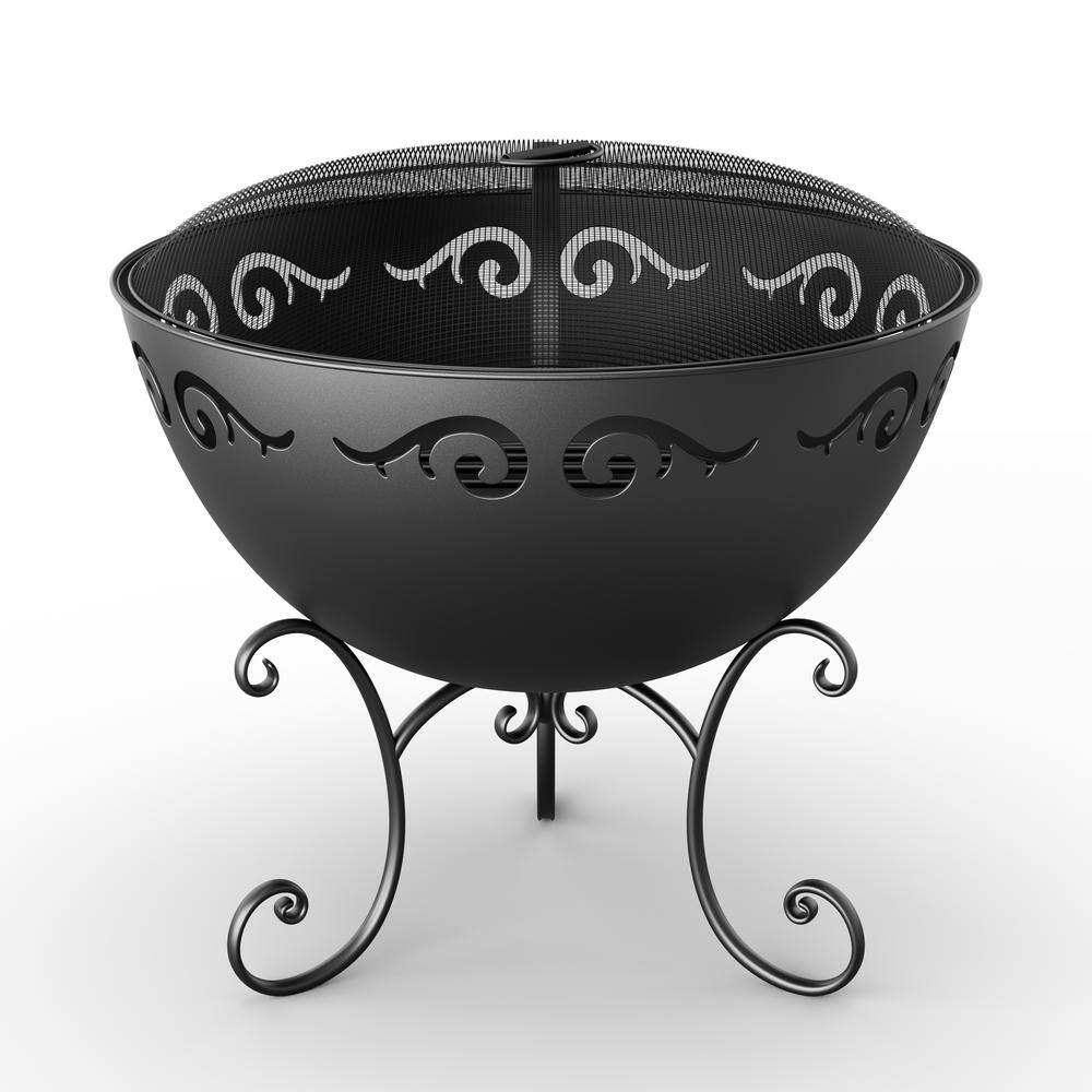 23 in. Dia SEDONA Outdoor Wood Burning Fire Bowl in Black with Cover PF03BOWL3