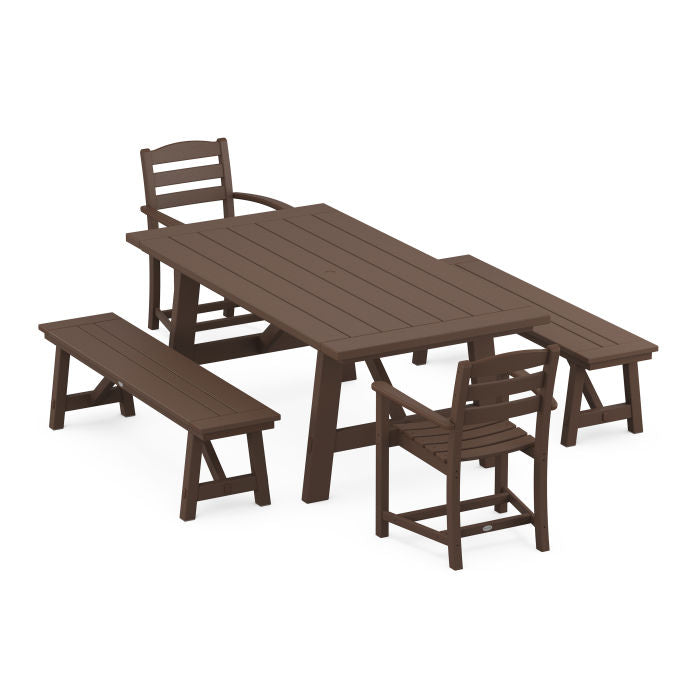 Polywood La Casa Cafe 5-Piece Rustic Farmhouse Dining Set With Benches PWS1082-1