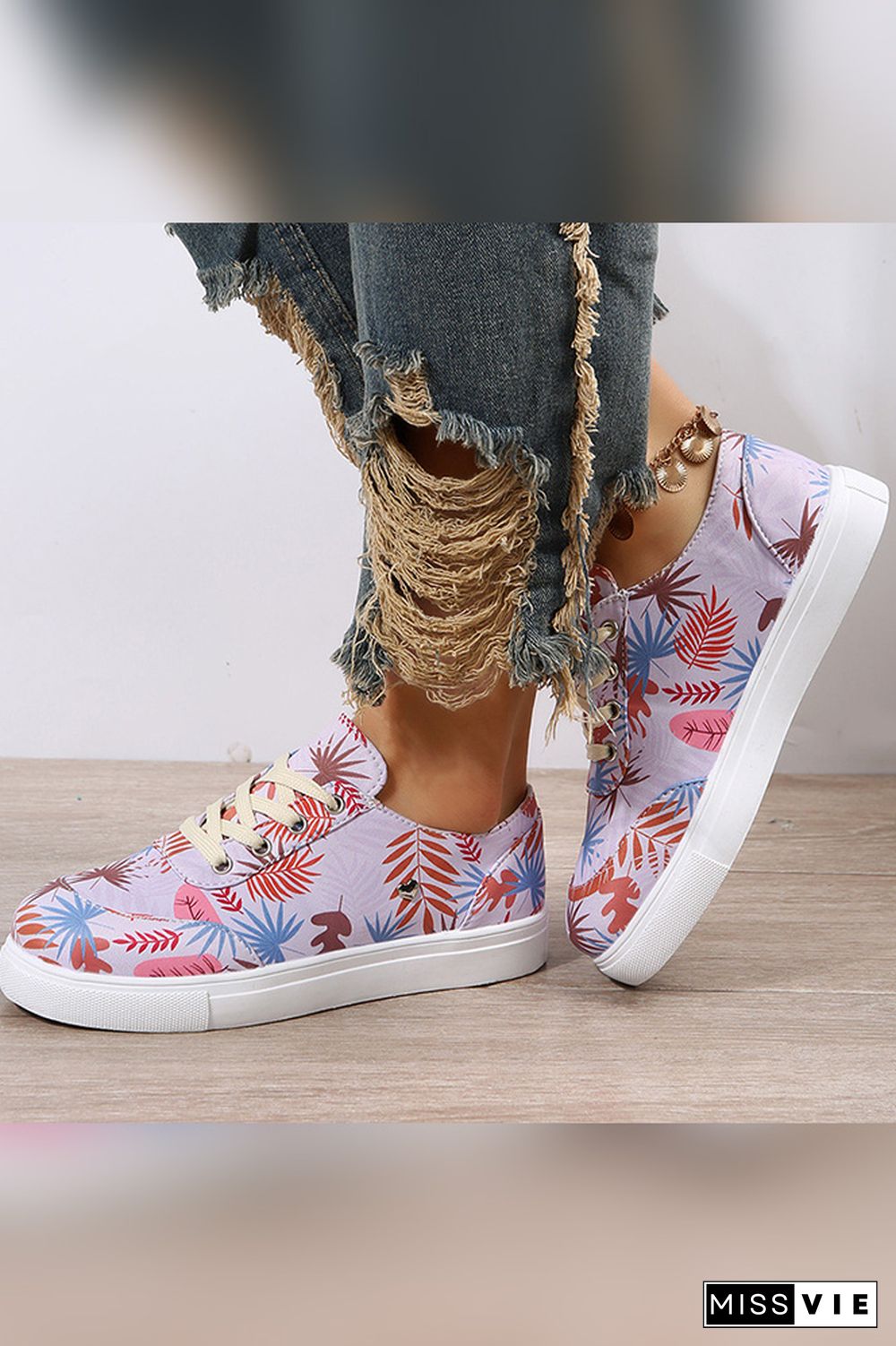 PU Floral Print Sneakers