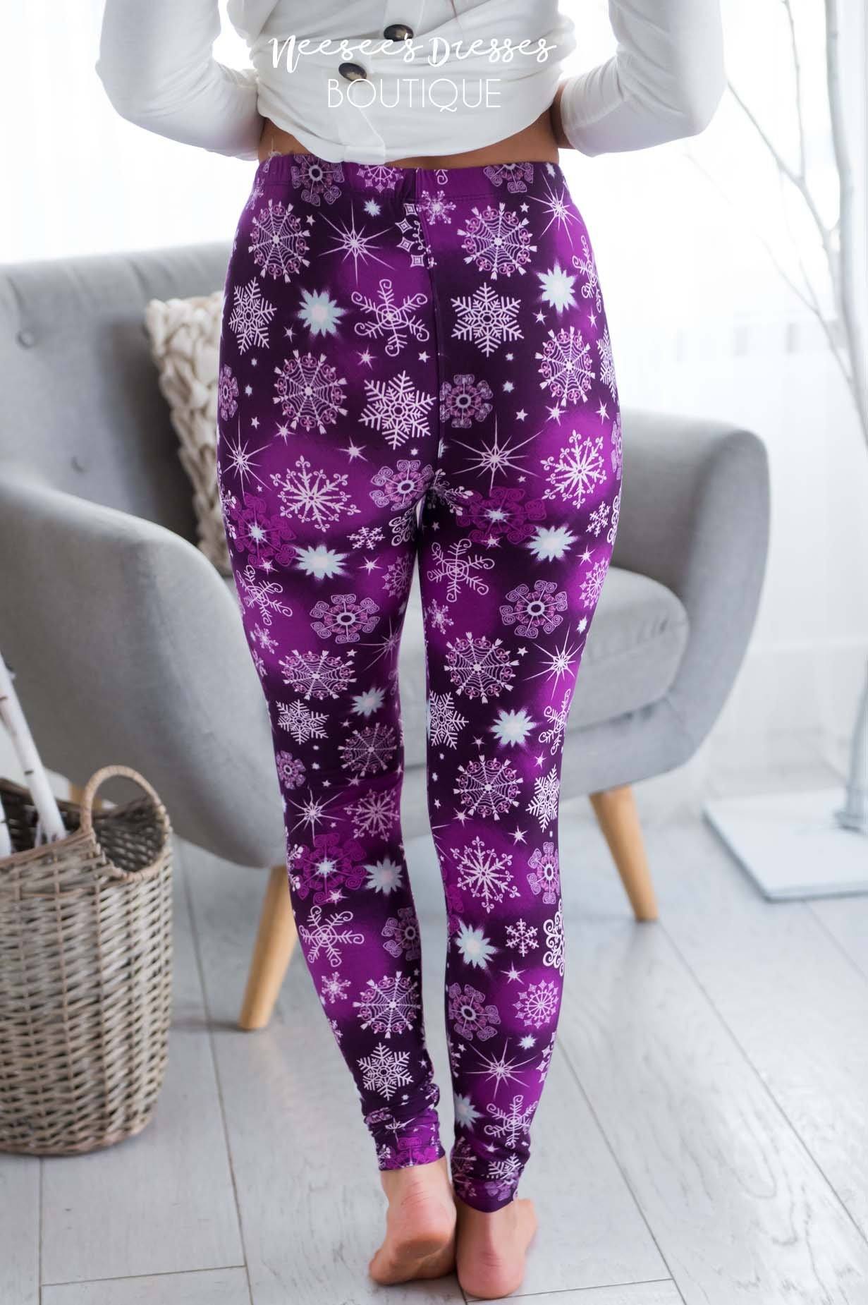 Purple Snowflakes Christmas Leggings