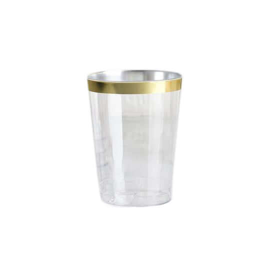 25 Pack Clear Crystal Collection Plastic Disposable Cups With Gold Rim 10oz