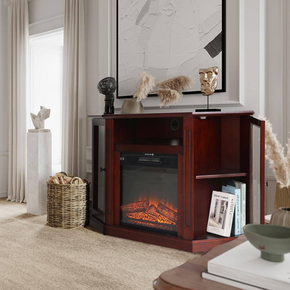 PHI VILLA 48 in. Hexagon Freestanding Electric Fireplace TV Stand in Walnut THD-IF-495-18