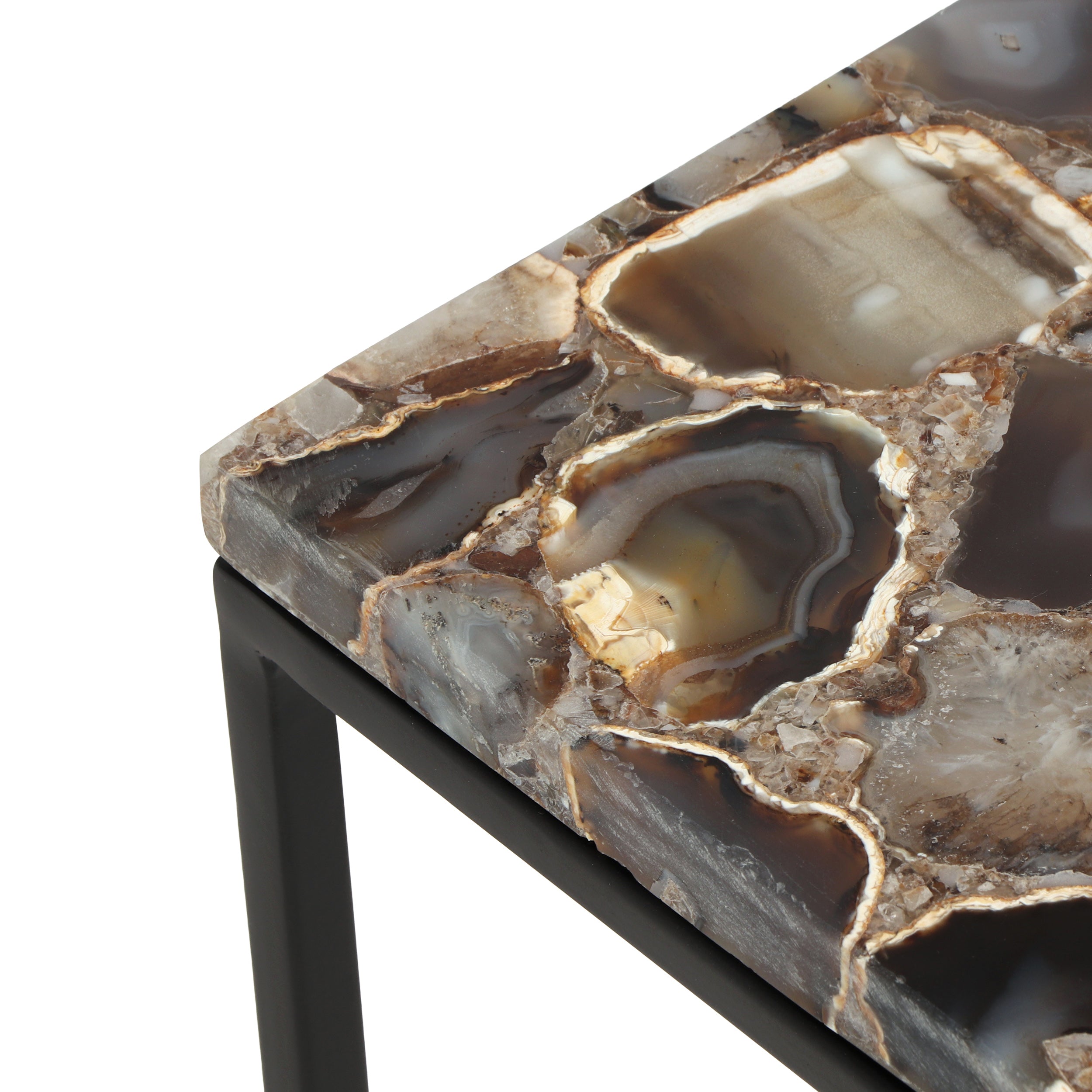 Talcott Boho Handcrafted Agate Marble Top Side Table, Natural Agate and Black