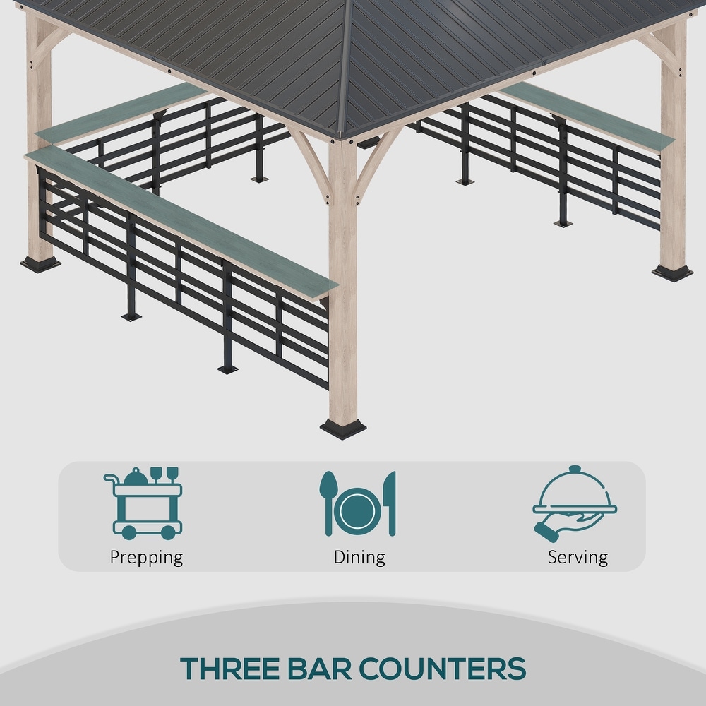 Outsunny 11' x 11' Outdoor Gazebo Grill Canopy with Bar Counters  Ceiling Hook  Metal and Acrylic Combined Roof