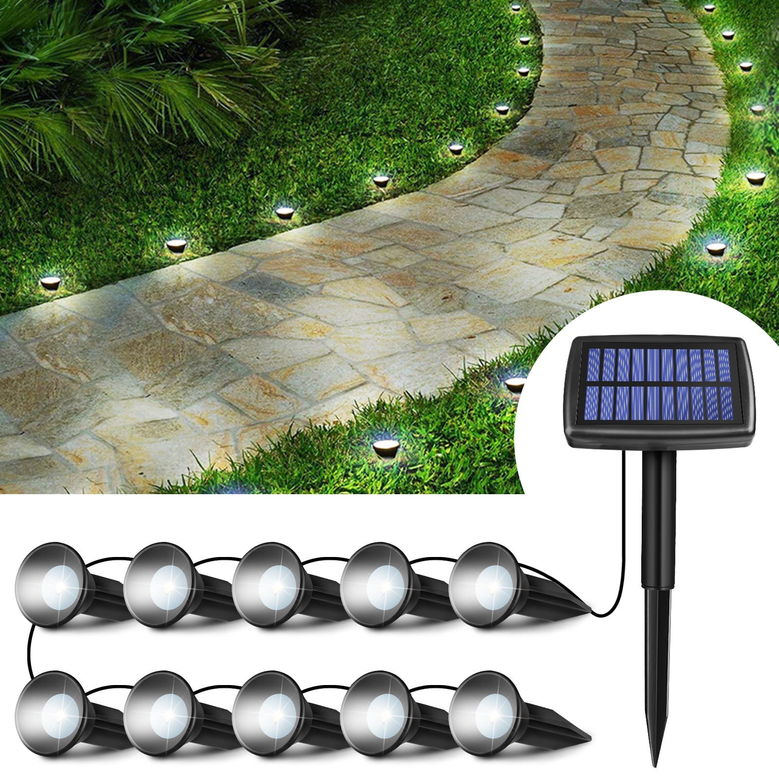 10-in-1 Solar Ground Lights， TSV Solar LED Disk Lights Outdoor Landscape Spot Light String Waterproof for Yard Garden Driveway Patio Pathway