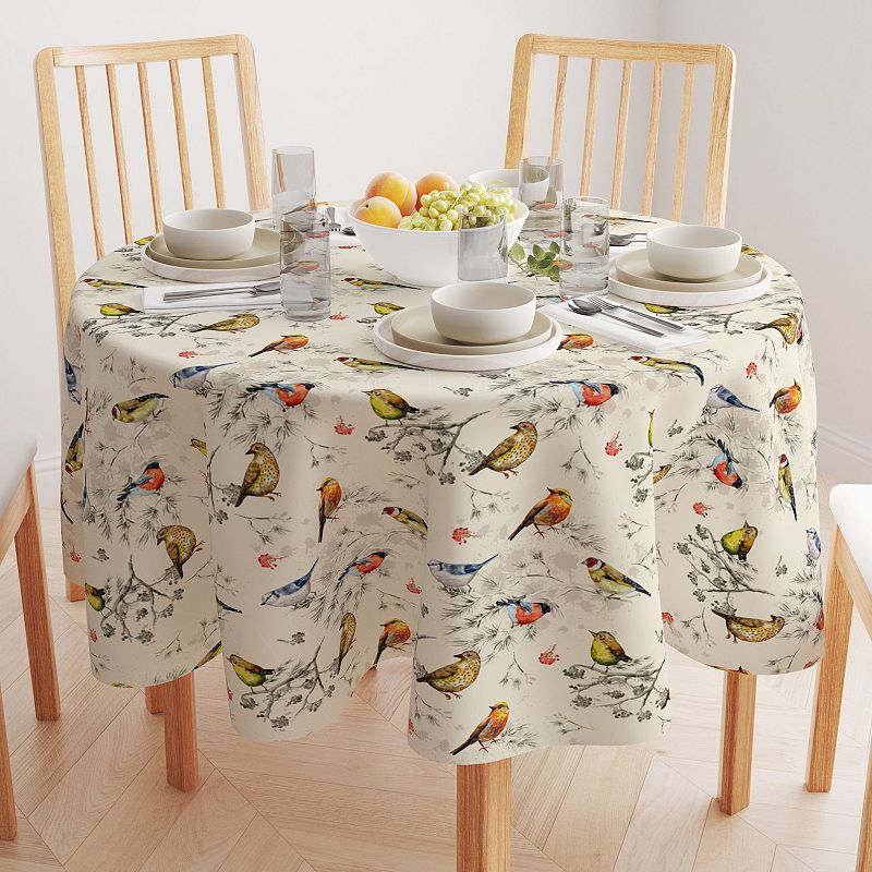 Round Tablecloth， 100% Polyester， 70 Round， Bird Watch