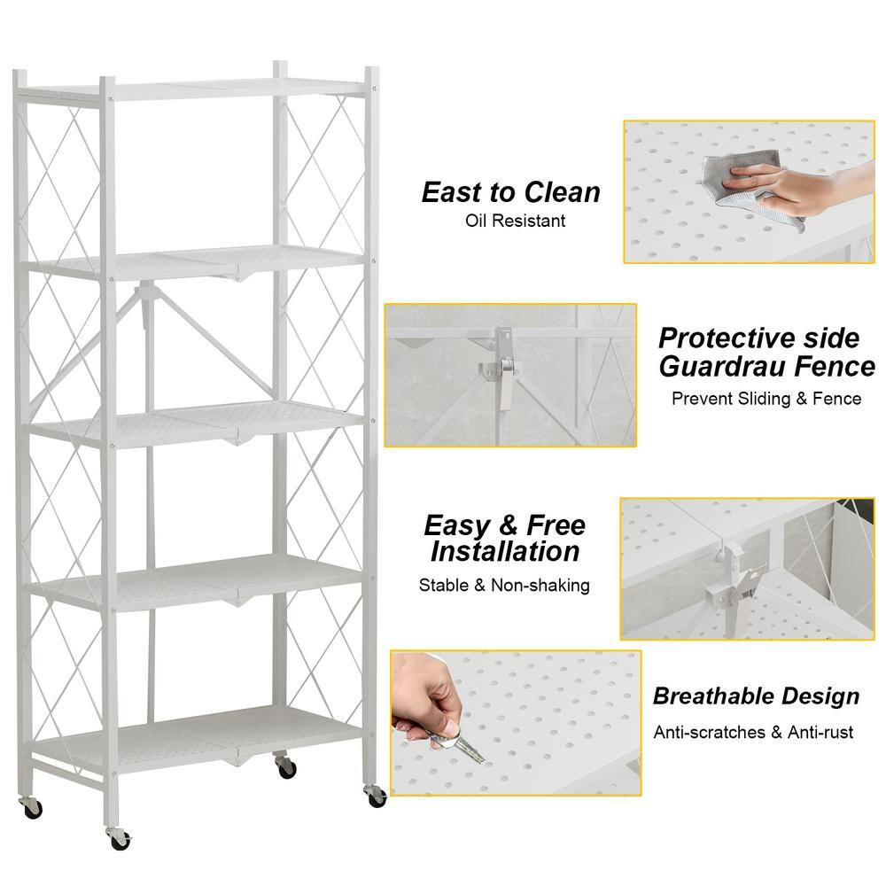 FUFUGAGA 64.3 in. H White Metal 10-Shelf Freestanding Standard Bookcase Foldable Metal Shelf Shelving Unit With Wheels KF210019-04-xin