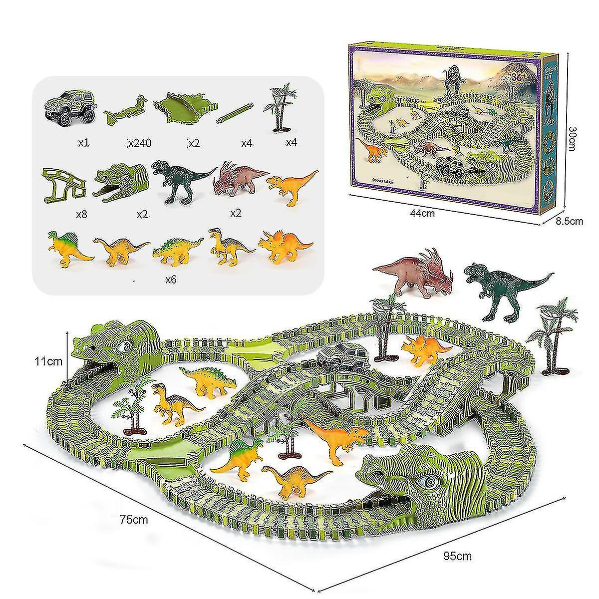 240 Pcs Dinosaur Toys， Dinosaur Toys Race Track Playset For Boys And Girls Gifts