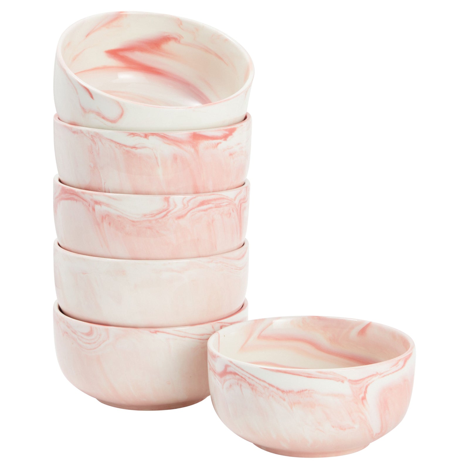 28 Ounce Porcelain Pink Bowl Set of 6 for Salads， Soup， Cereal (5.9 x 3 in)