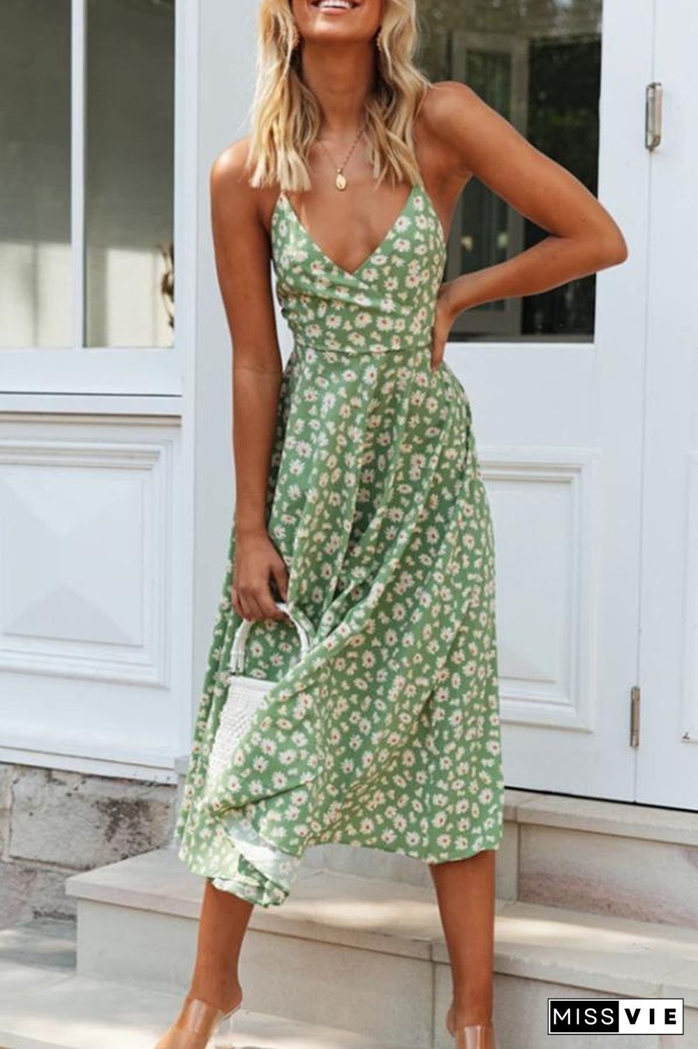 Pretty Floral A-line Backless Midi Dress (3 Colors) P14138