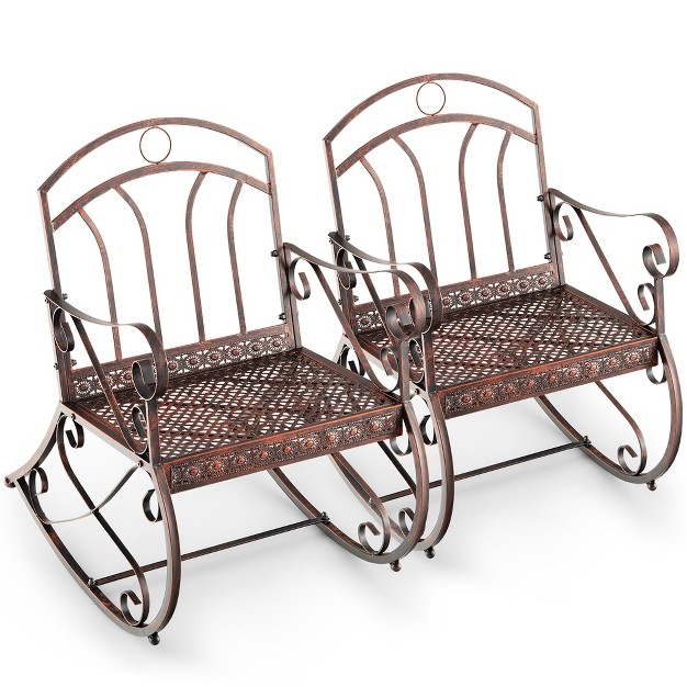 Costway 2pcs Patio Rocking Chair Art Scroll Rocker Backrest Armrests