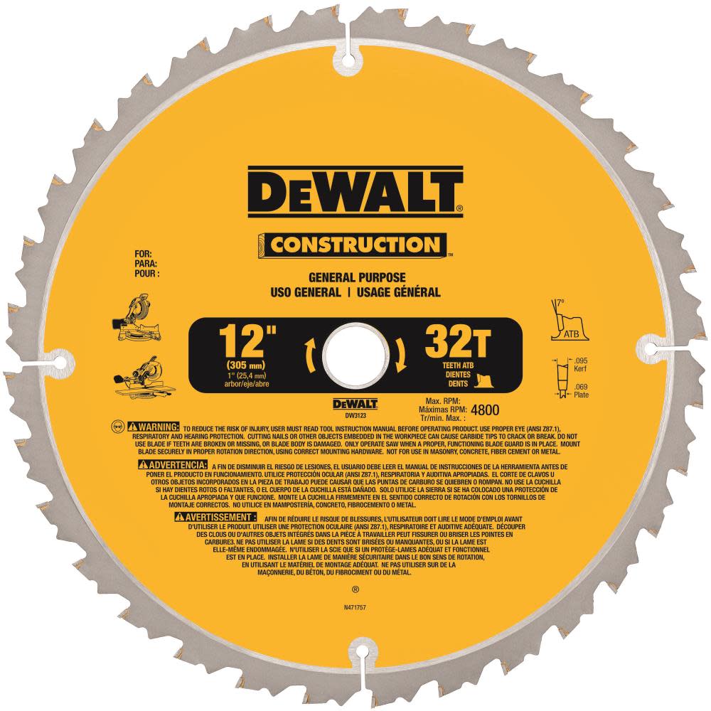 DEWALT 12 in. 32-Tooth Carbide Saw Blade DW3123 from DEWALT