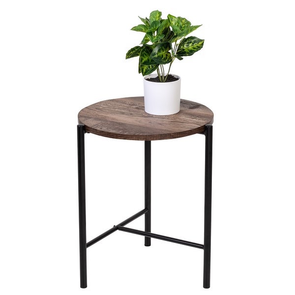 Black/Natural Round Side Table with T-Pattern Base