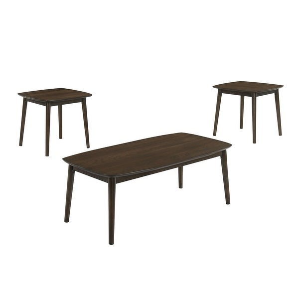 Lexi 3 Piece Coffee and End Table Set， Dark Walnut Brown Wood， Flared Legs