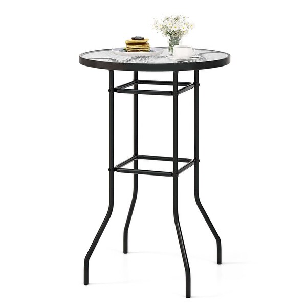 Costway 38'' Patio Round Counter Height Bar Table withTempered Glass